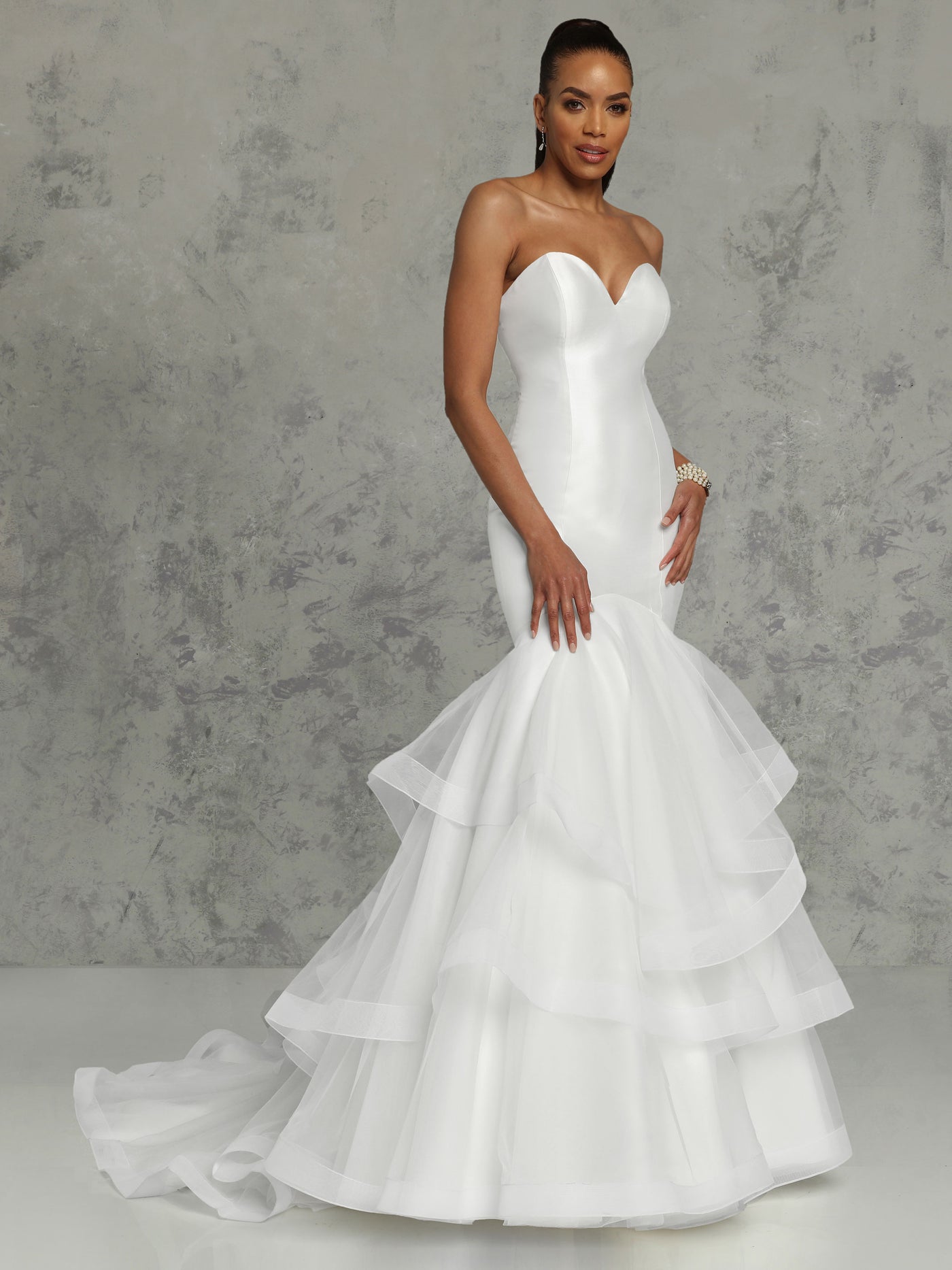 Natalie - Mikado Mermaid Wedding Dress with Tiered Tulle Skirt