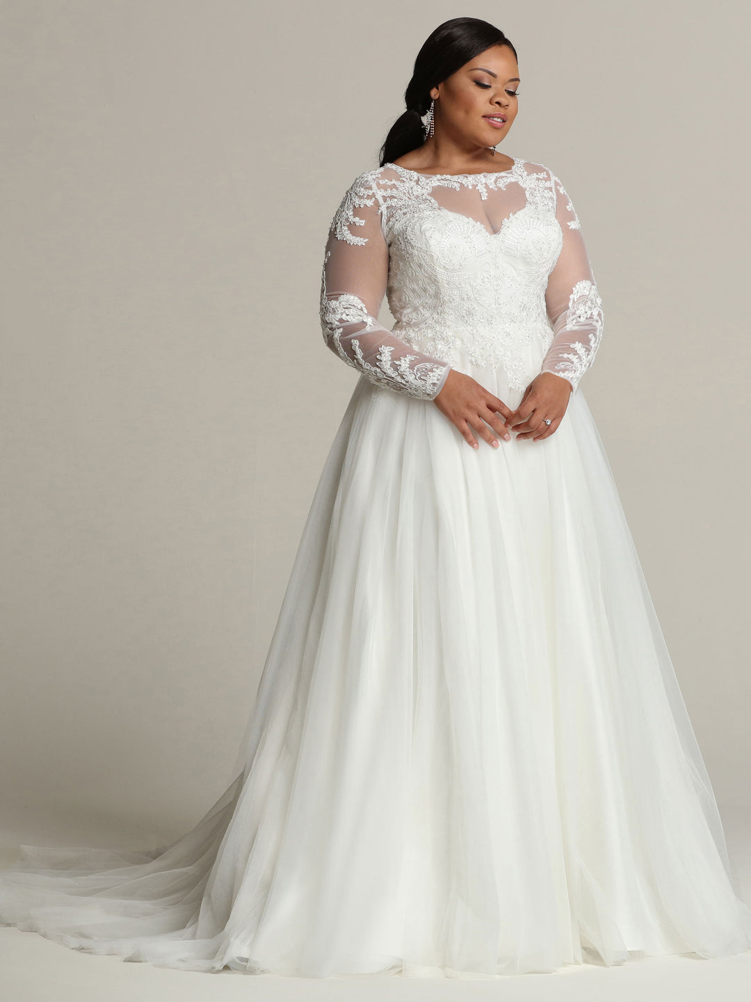 Victoria Long-Sleeve Tulle Ball Gown Wedding Dress White / 28