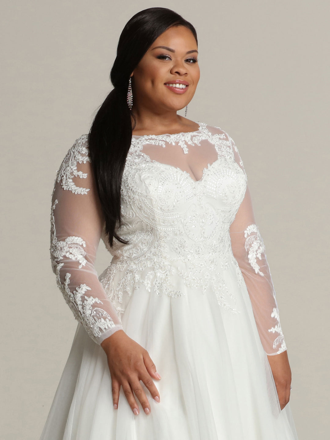Victoria Long-Sleeve Tulle Ball Gown Wedding Dress White / 28 Victoria Long-Sleeve Tulle Ball Gown Wedding Dress White / 28