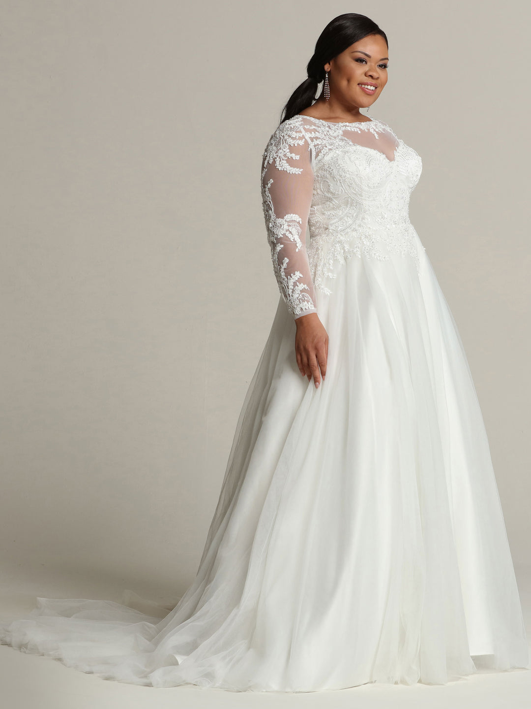 Victoria Long-Sleeve Tulle Ball Gown Wedding Dress White / 4 Victoria Long-Sleeve Tulle Ball Gown Wedding Dress White / 4