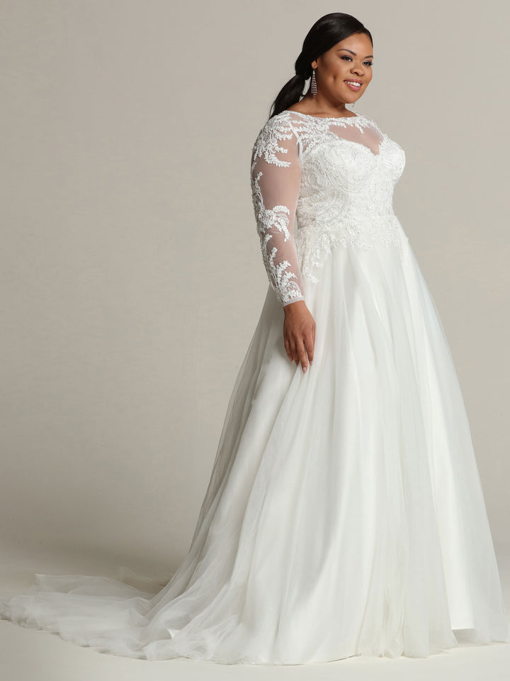 Victoria Long-Sleeve Tulle Ball Gown Wedding Dress White / 4