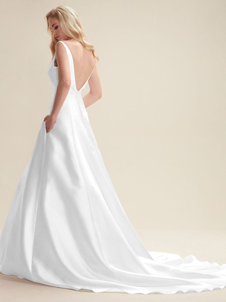 Maya Simple A-Line Wedding Dress - Avery Austin White / 6