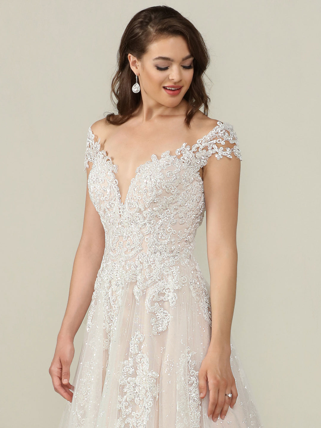 Piper Open-Back Wedding Dress with Lace - Avery Austin Ivory/Ivory / 14