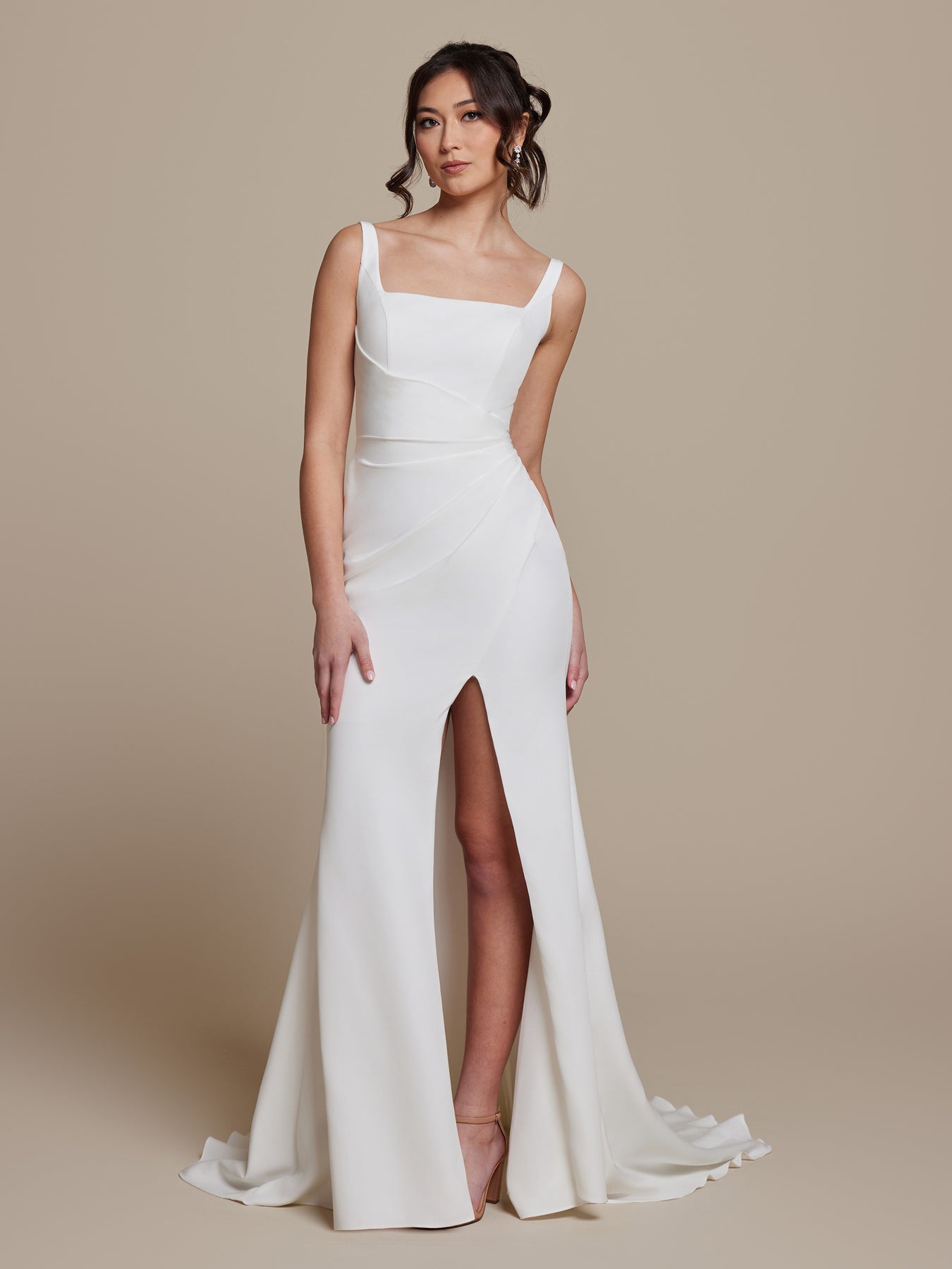 Darcey Simple Ivory Crepe Wedding Dress - Avery Austin