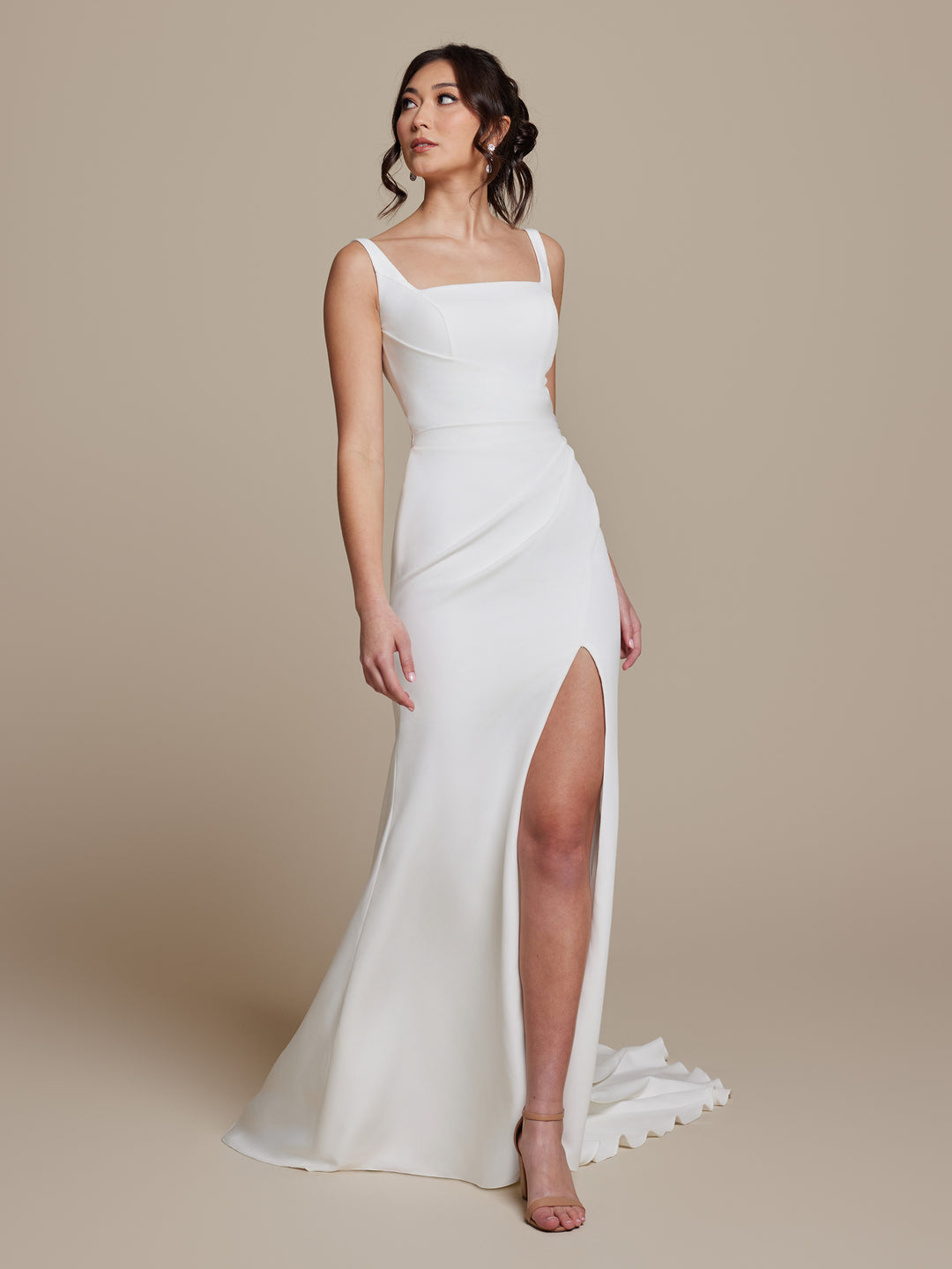 Darcey Simple Ivory Crepe Wedding Dress