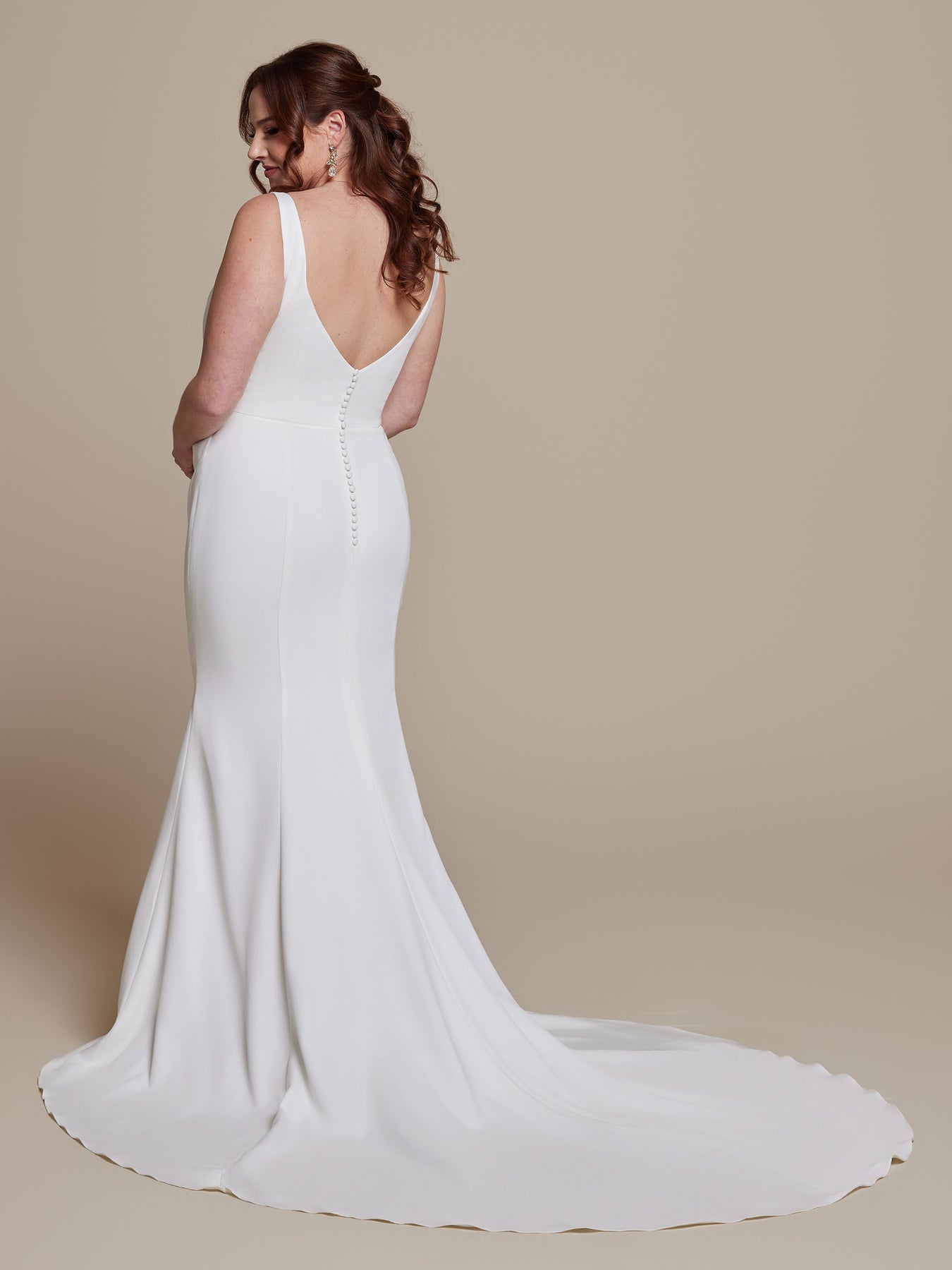 Darcey Simple Ivory Crepe Wedding Dress - Avery Austin
