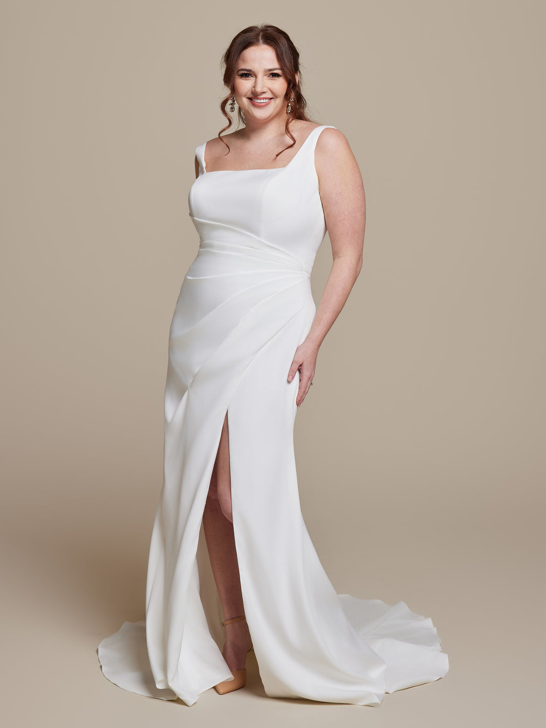 Darcey Simple Ivory Crepe Wedding Dress - Avery Austin