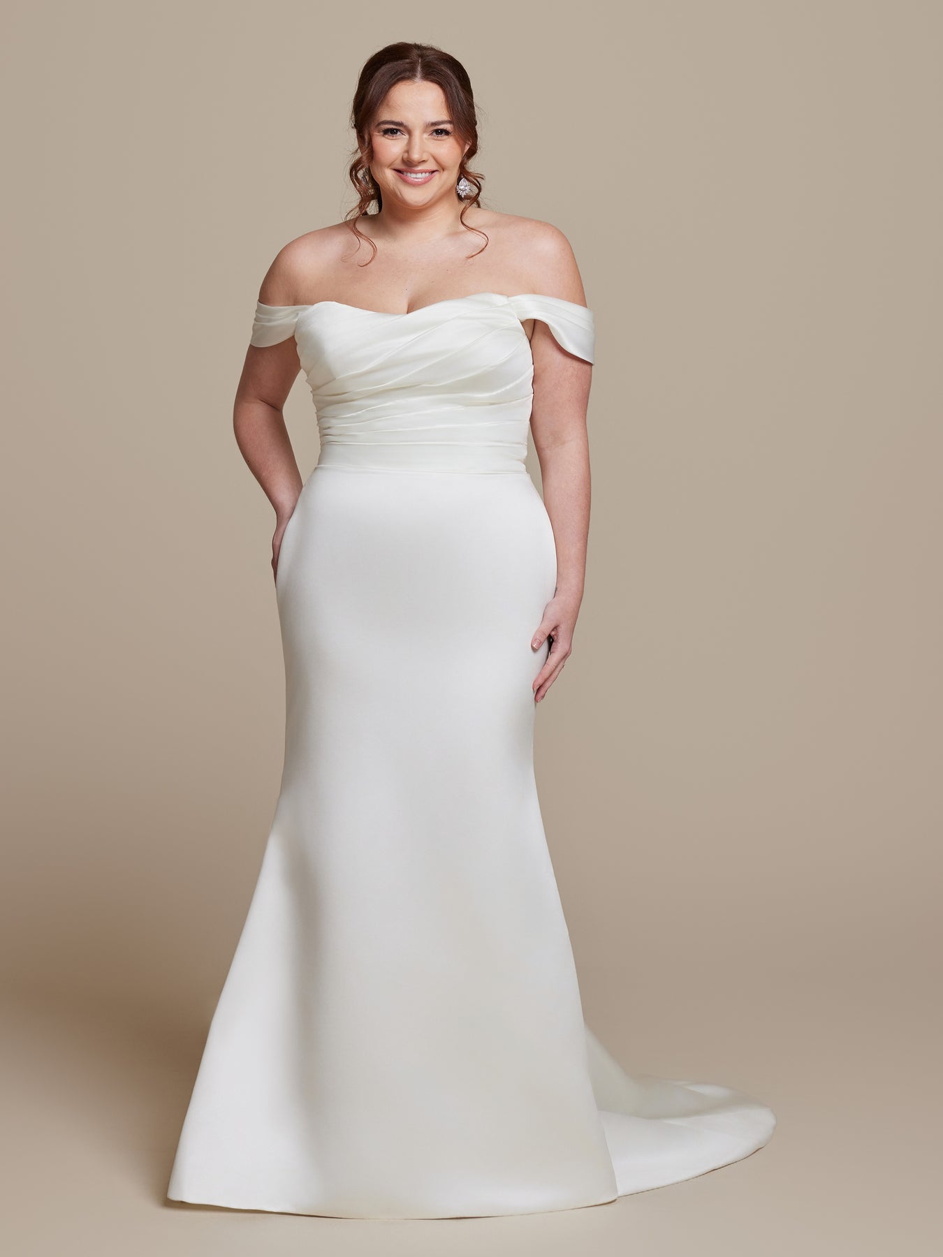Raya Off-Shoulder Satin Wedding Dress - Avery Austin Ivory / 8 Raya Off-Shoulder Satin Wedding Dress - Avery Austin Ivory / 8