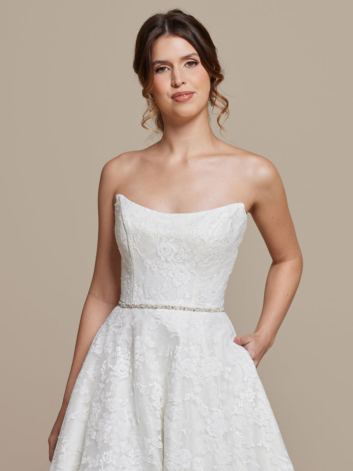 freya strapless hollow out mini dress Freya Strapless Ivory Wedding Dress