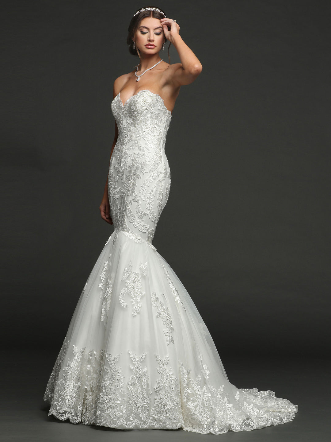 Julia Corset Back Lace and Tulle Mermaid Wedding Dress White 20
