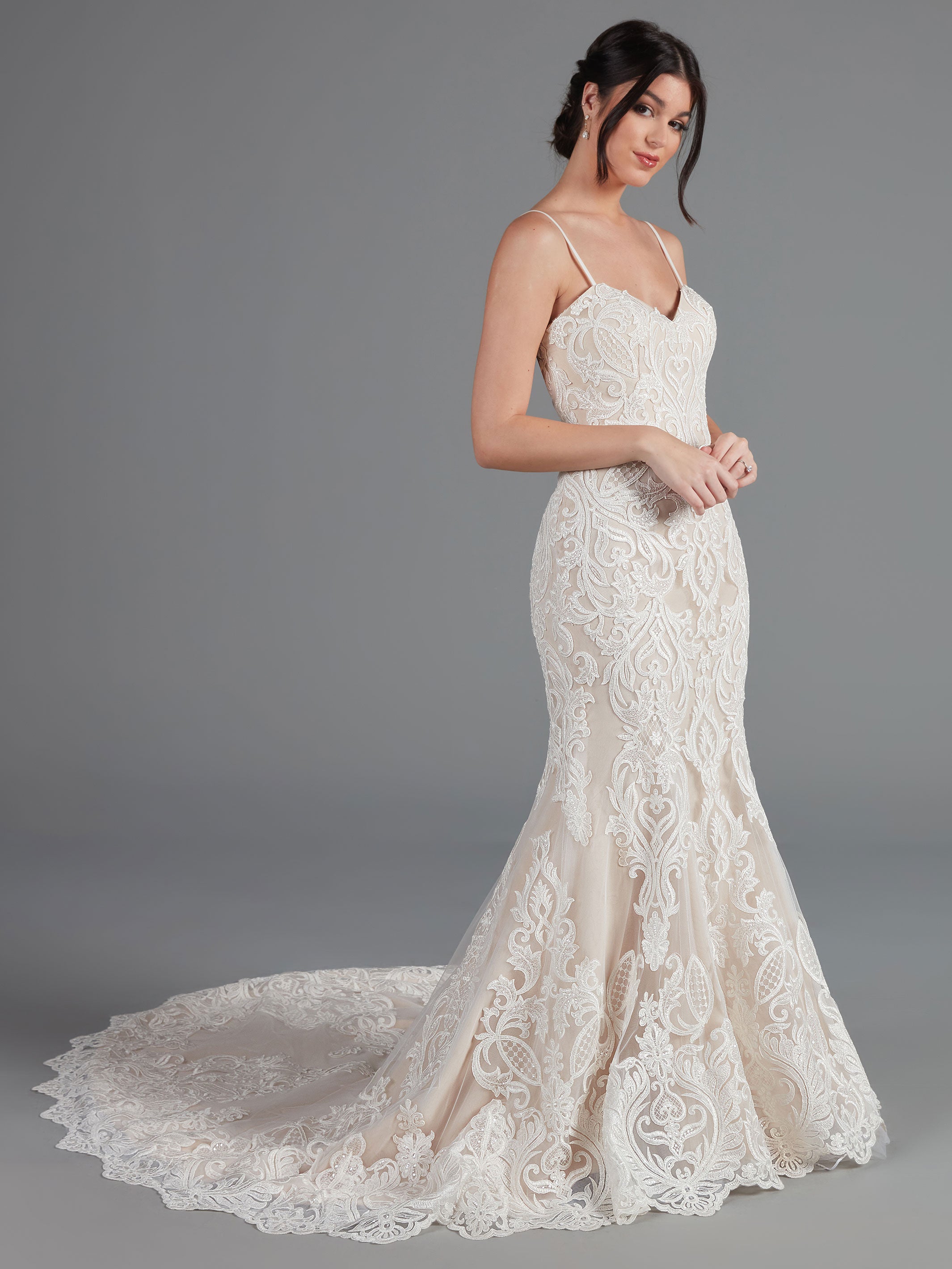 Morgan Tulle and Lace Mermaid Wedding Dress with Train Ivory/Champagne / 6