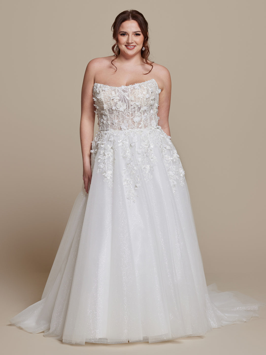 Opal Strapless Corset Wedding Dress - Avery Austin Ivory/Nude Glitter / 0, image size:1080x1440