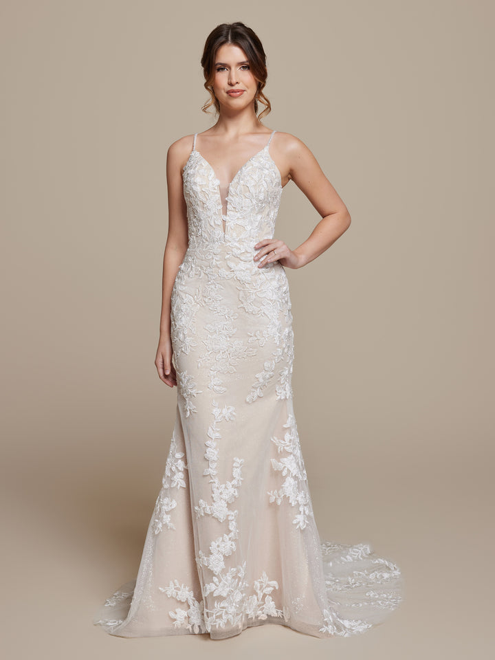 Vivienne Backless Ivory Wedding Dress - Avery Austin Ivory/Nude Glitter / 0 Vivienne Backless Ivory Wedding Dress - Avery Austin Ivory/Nude Glitter / 0