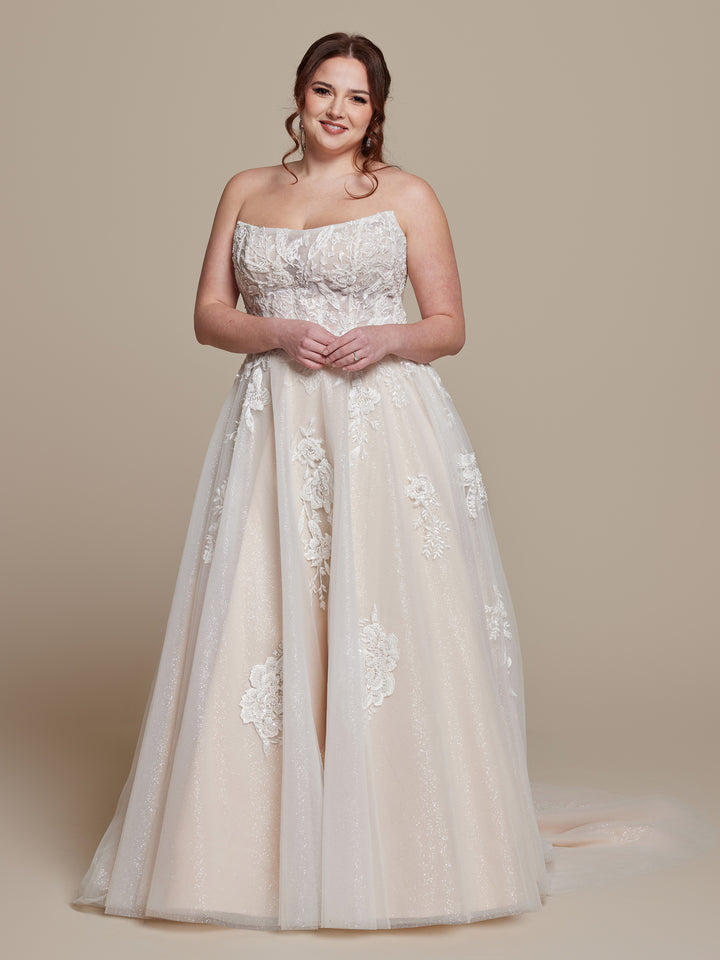 Simone Strapless Ivory Wedding Dress - Avery Austin Ivory/Nude Glitter / 12