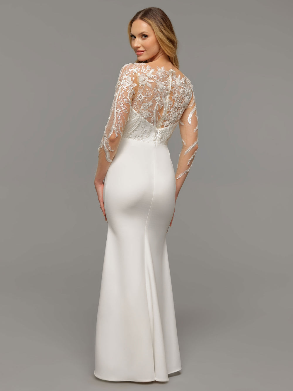 knee length dresses for ladies Romantic Beach Wedding Dress Bridal Lace Applique Tulle Long Sleeves B –  SELINADRESS