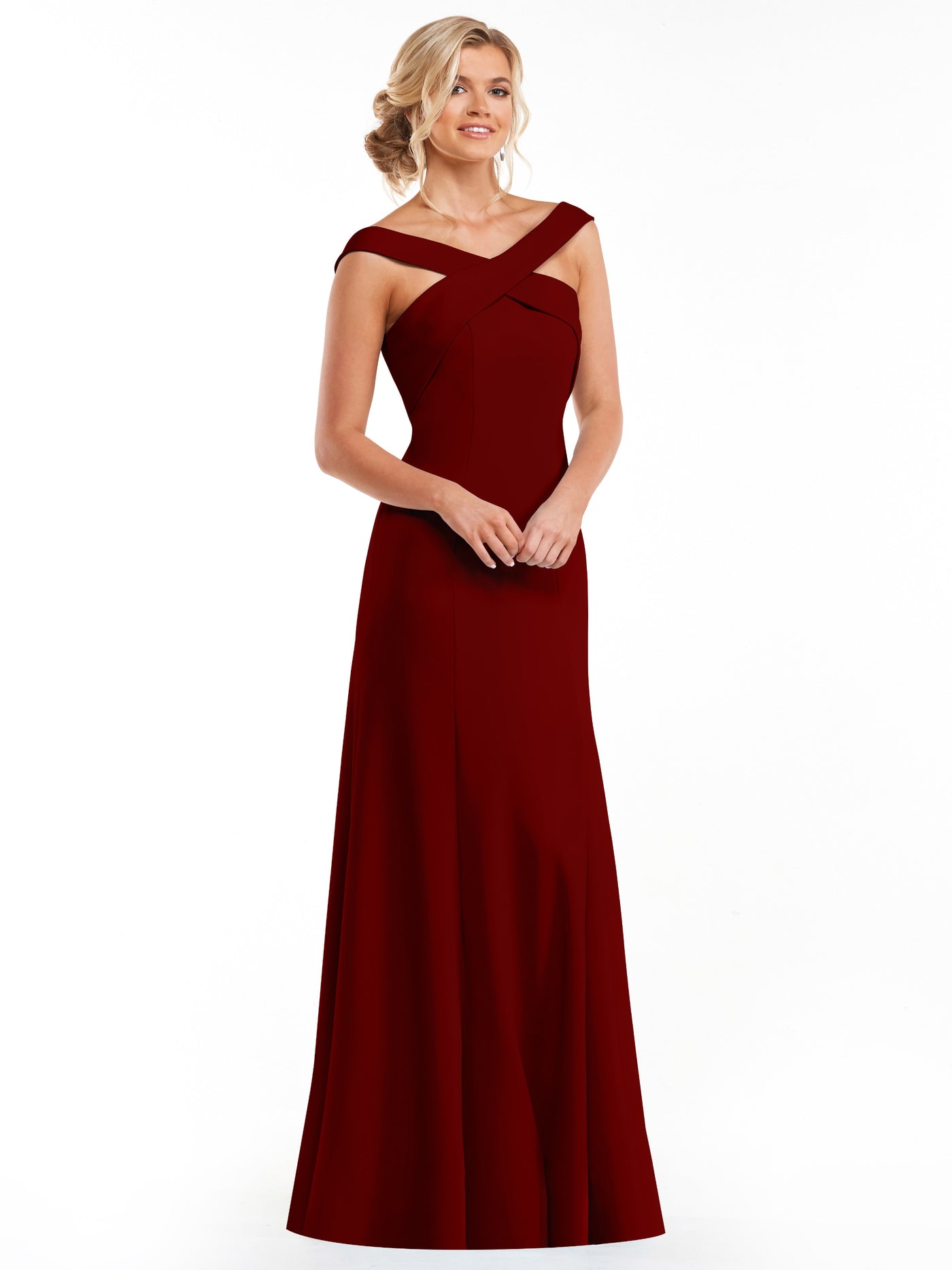 83048 - Double Knit A-Line Bridesmaid Dress with Off-the-Shoulder Sleeves