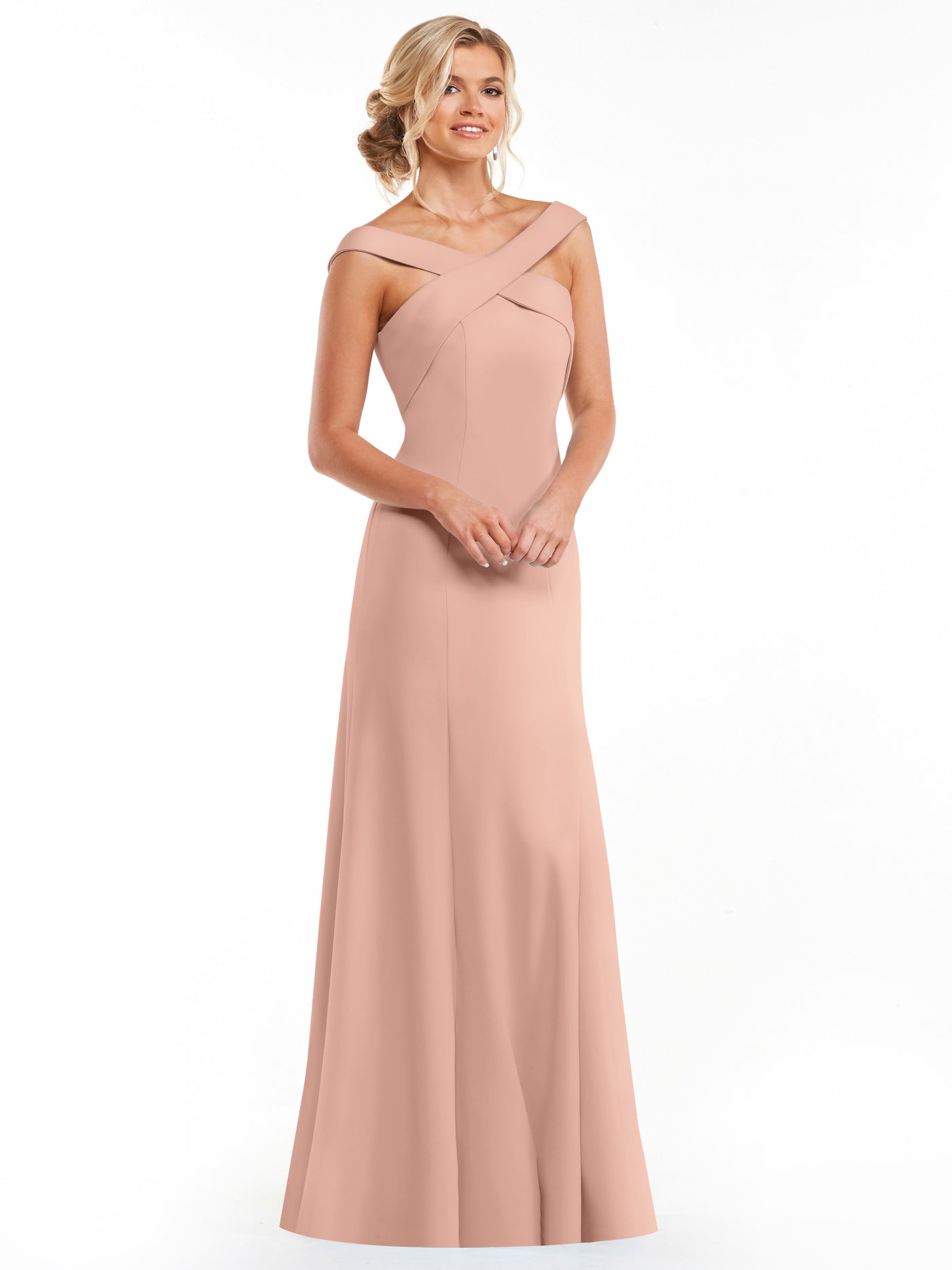 83048 - Double Knit A-Line Bridesmaid Dress with Off-the-Shoulder Sleeves