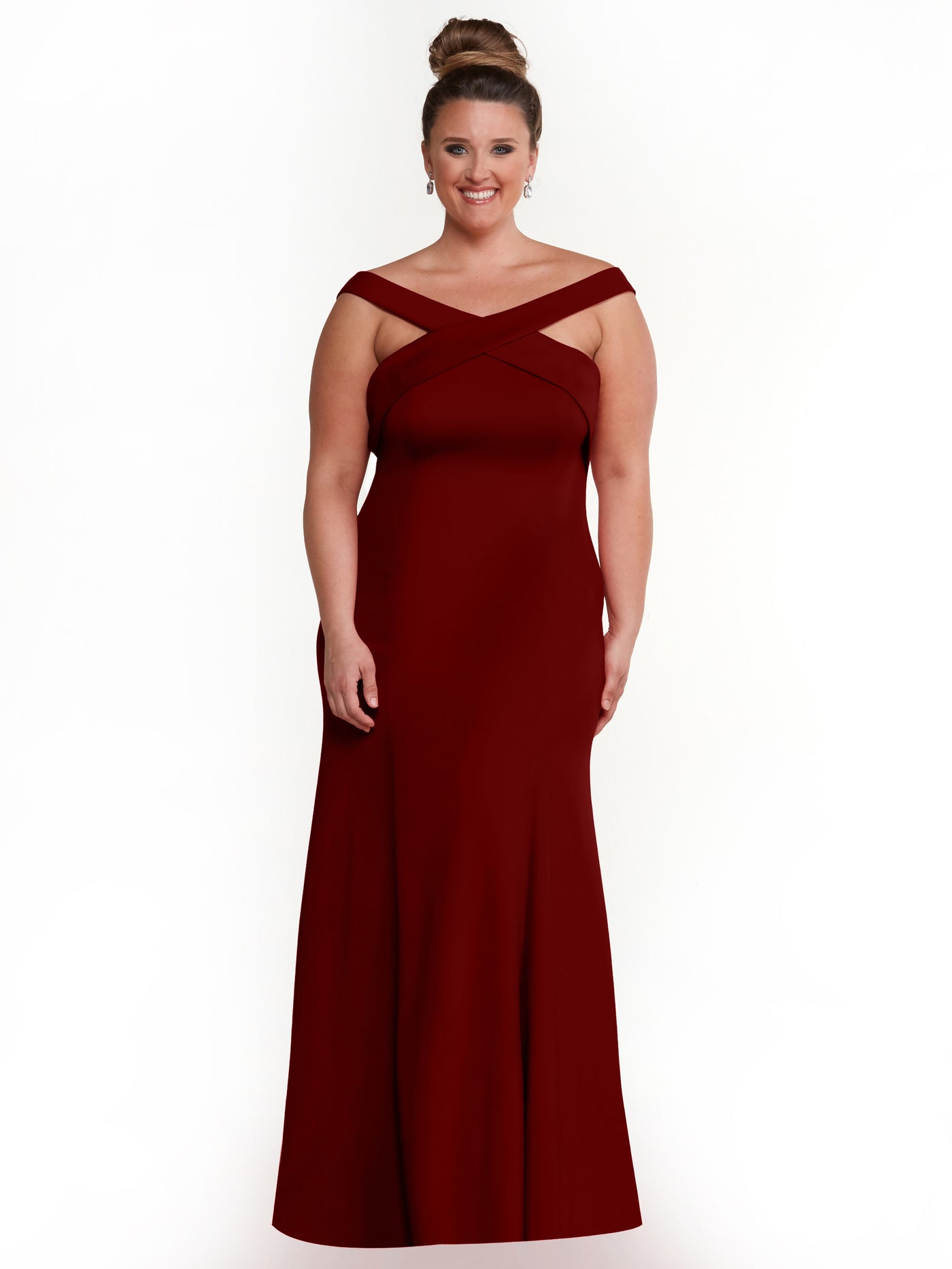 83048 - Double Knit A-Line Bridesmaid Dress with Off-the-Shoulder Sleeves