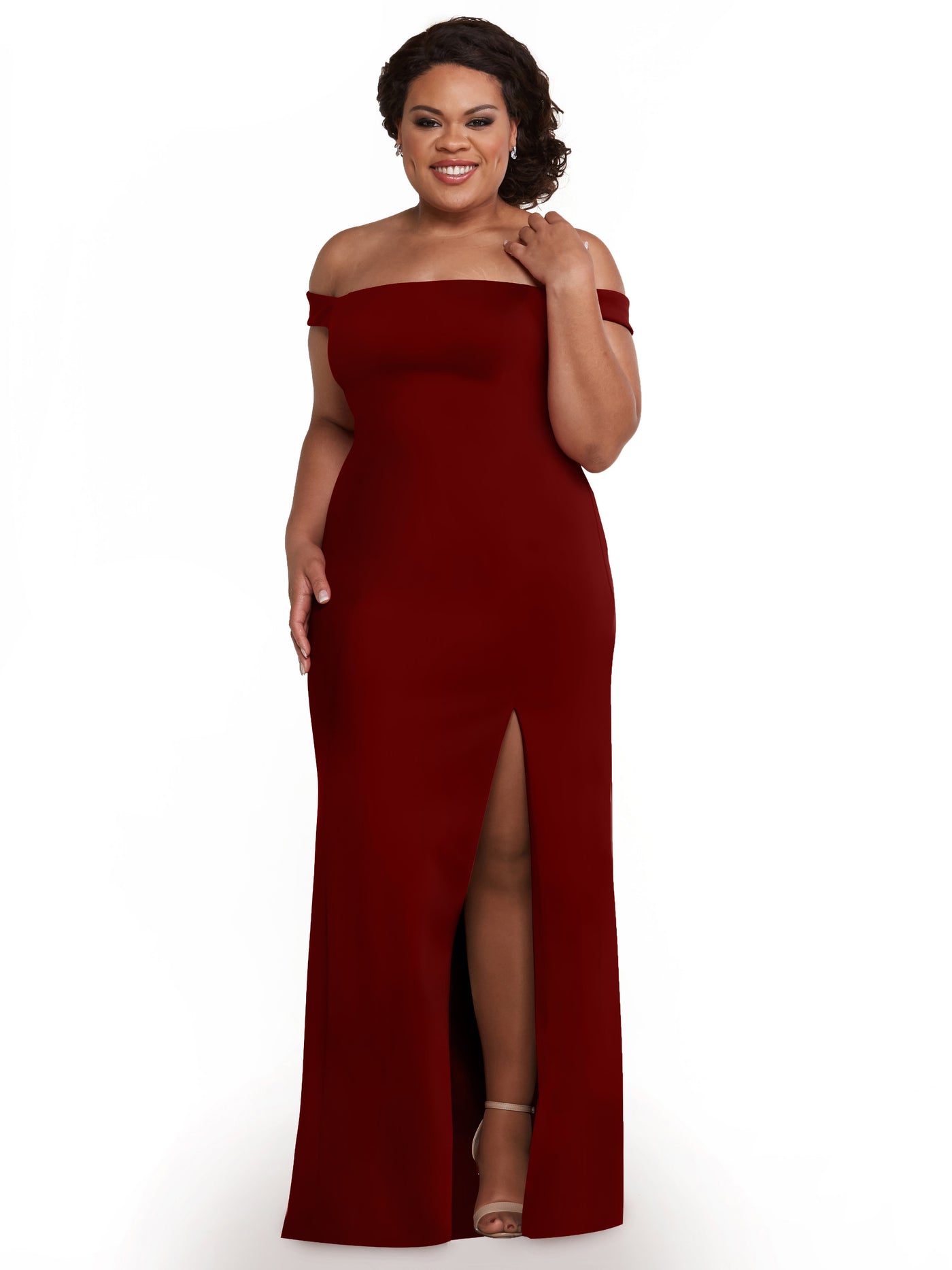 83052 - Off-the-Shoulder Simple Bridesmaid Dress with Slit