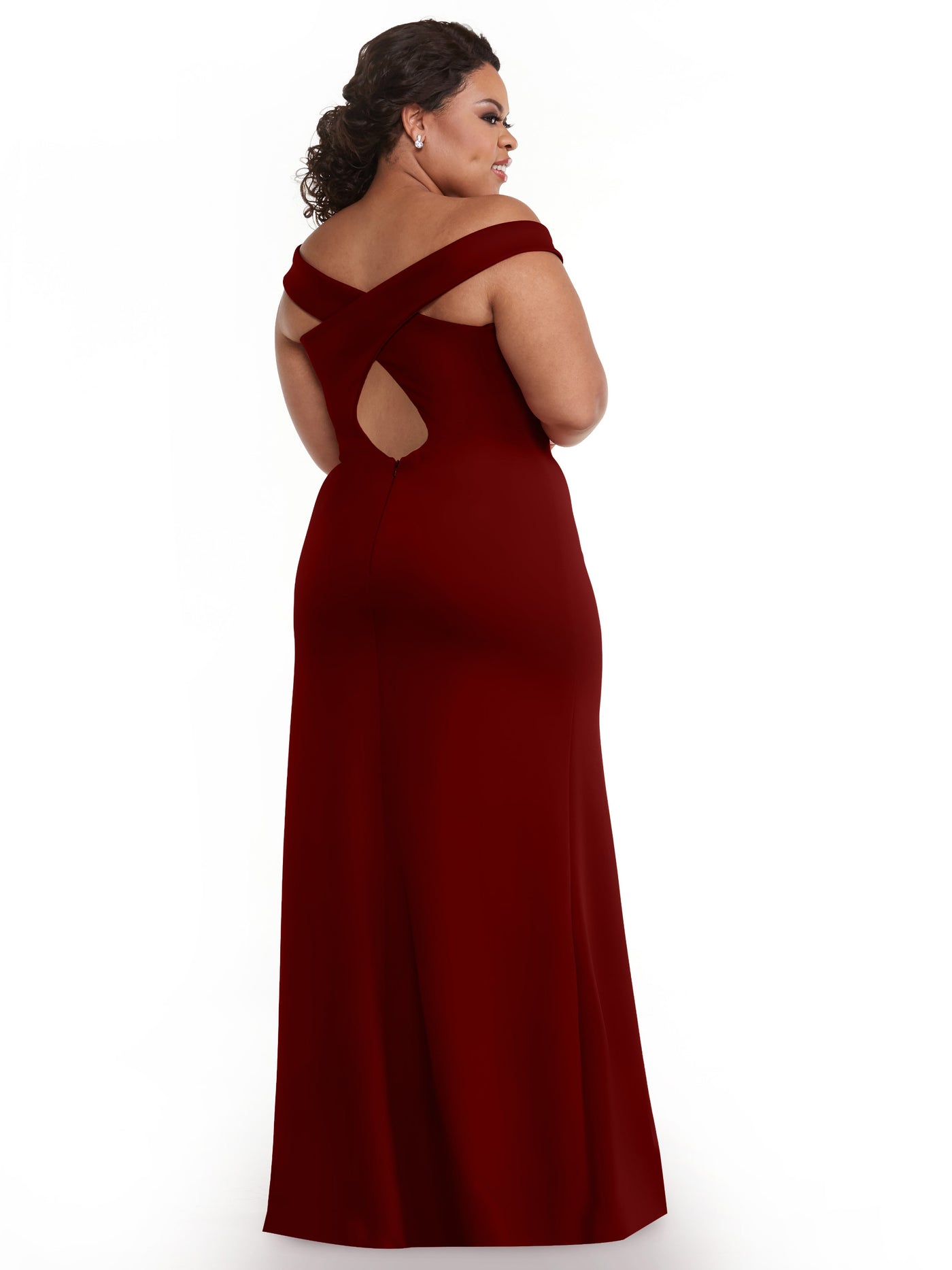 83052 - Off-the-Shoulder Simple Bridesmaid Dress with Slit