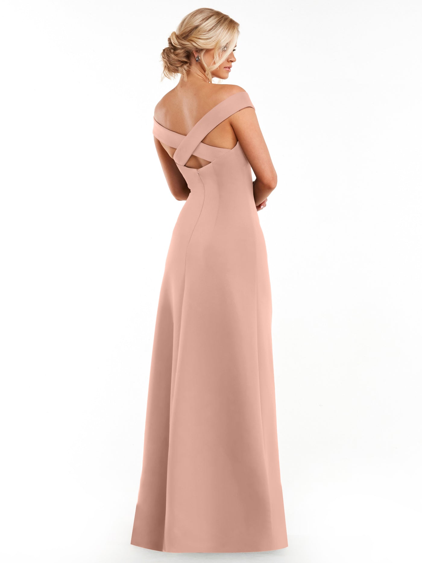 83055 - Straight Across Off-the-Shoulder Sheath Double Knit Bridesmaid Dress
