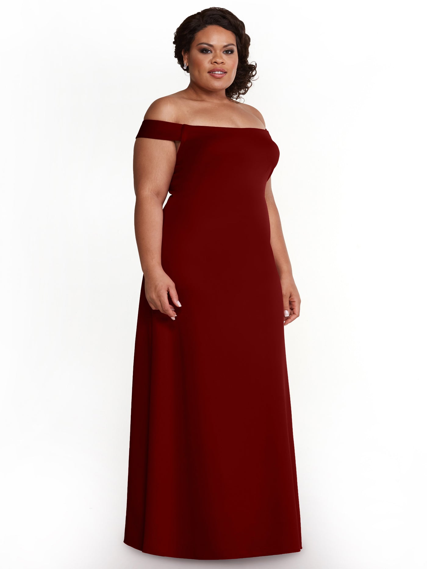 83055 - Straight Across Off-the-Shoulder Sheath Double Knit Bridesmaid Dress