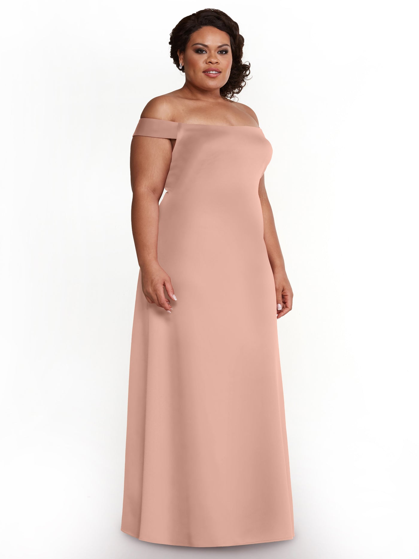 83055 - Straight Across Off-the-Shoulder Sheath Double Knit Bridesmaid Dress