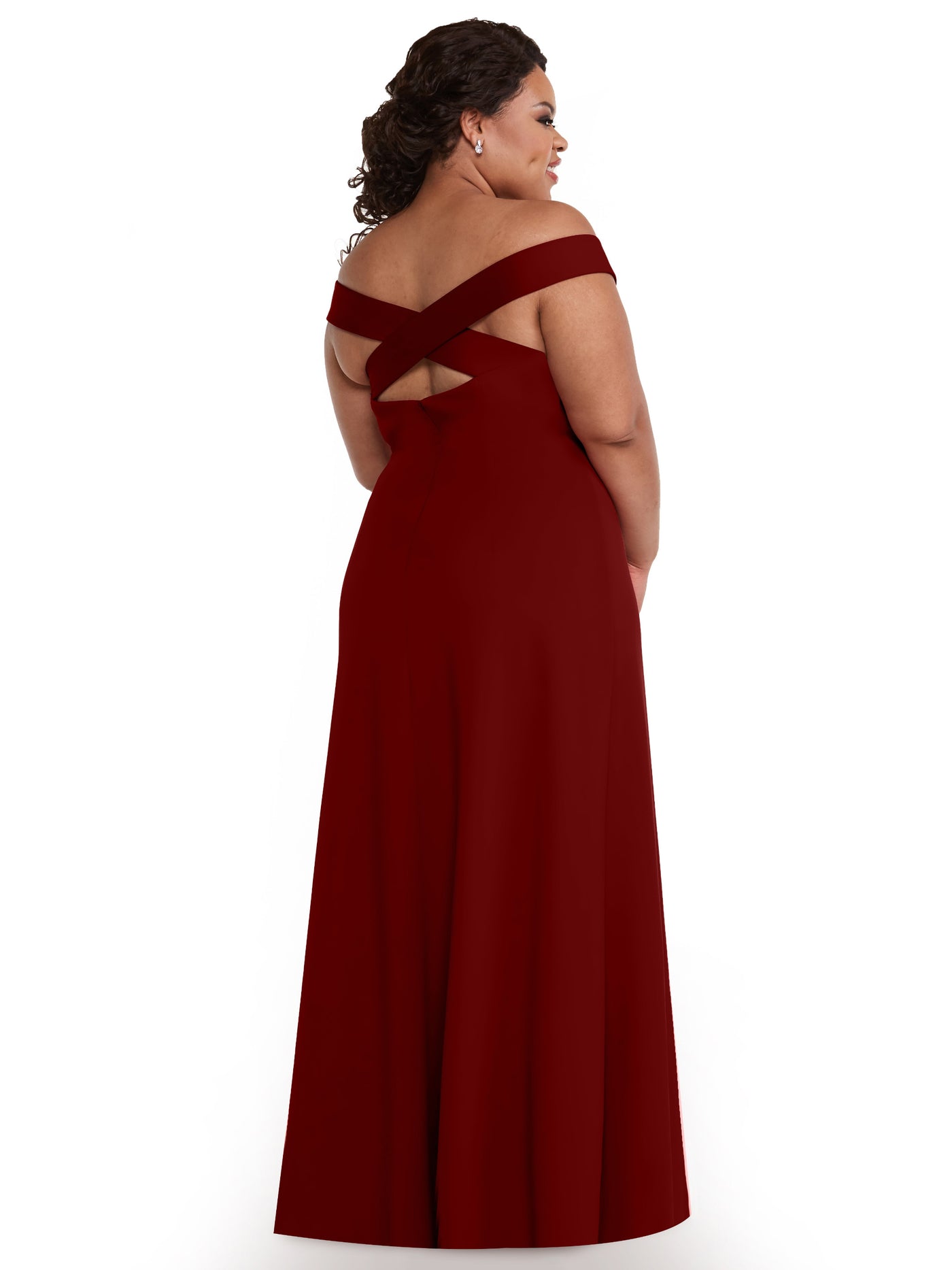 83055 - Straight Across Off-the-Shoulder Sheath Double Knit Bridesmaid Dress