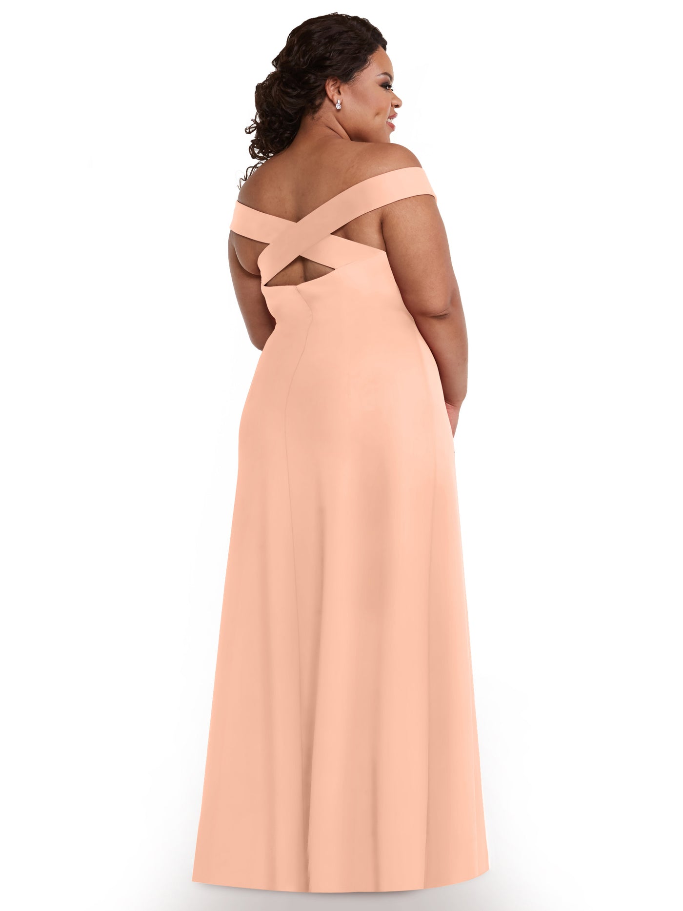 83055 - Straight Across Off-the-Shoulder Sheath Double Knit Bridesmaid Dress