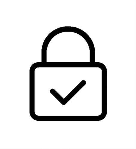 A simple black outline of a padlock with a checkmark at the center, symbolizing security. Featured on a plain light background for the Avery Austin Try at Home Agreement.