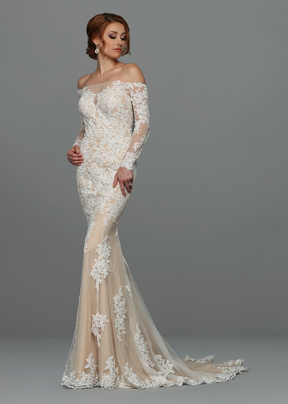 off the shoulder long sleeve lace mermaid wedding dress LW726