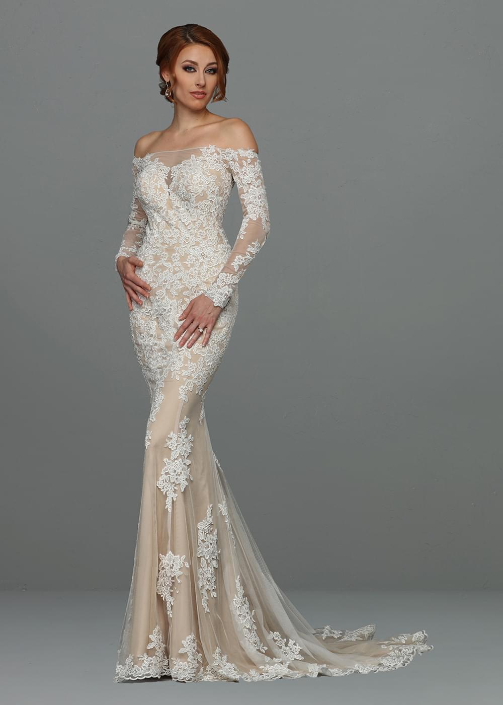 Off-Shoulder Long-Sleeve Lace Mermaid Wedding Dress – Avery Austin