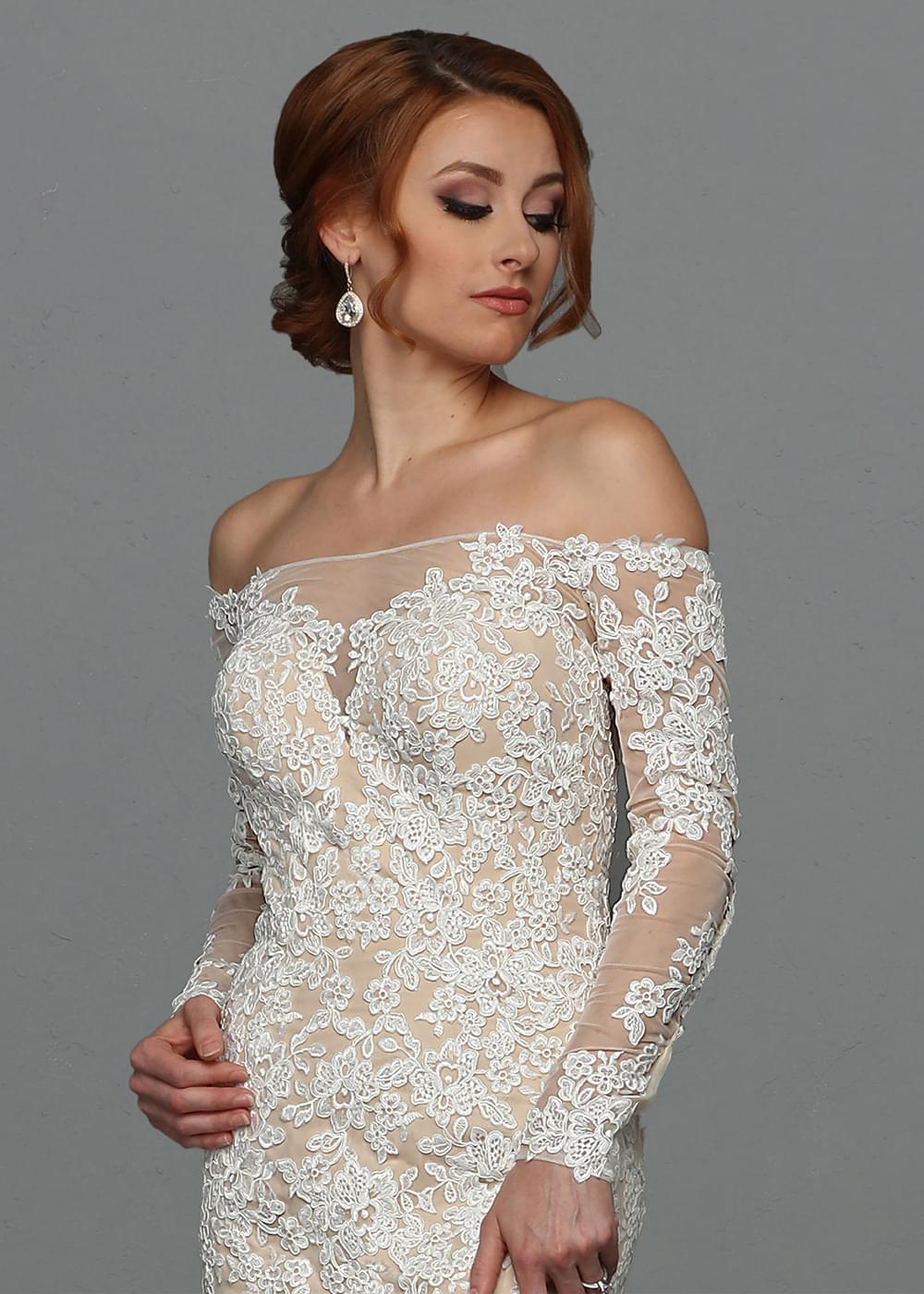 Off-Shoulder Long-Sleeve Lace Mermaid Wedding Dress  Avery Austin