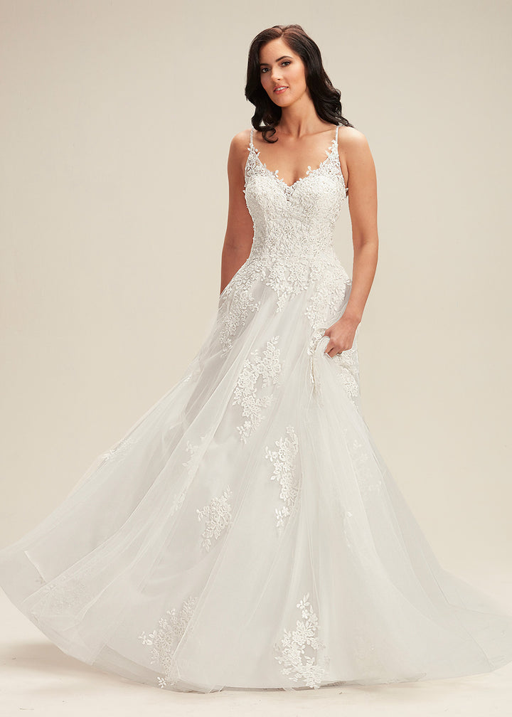 Caroline Lace and Tulle A Line Ivory Wedding Dress Avery Austin