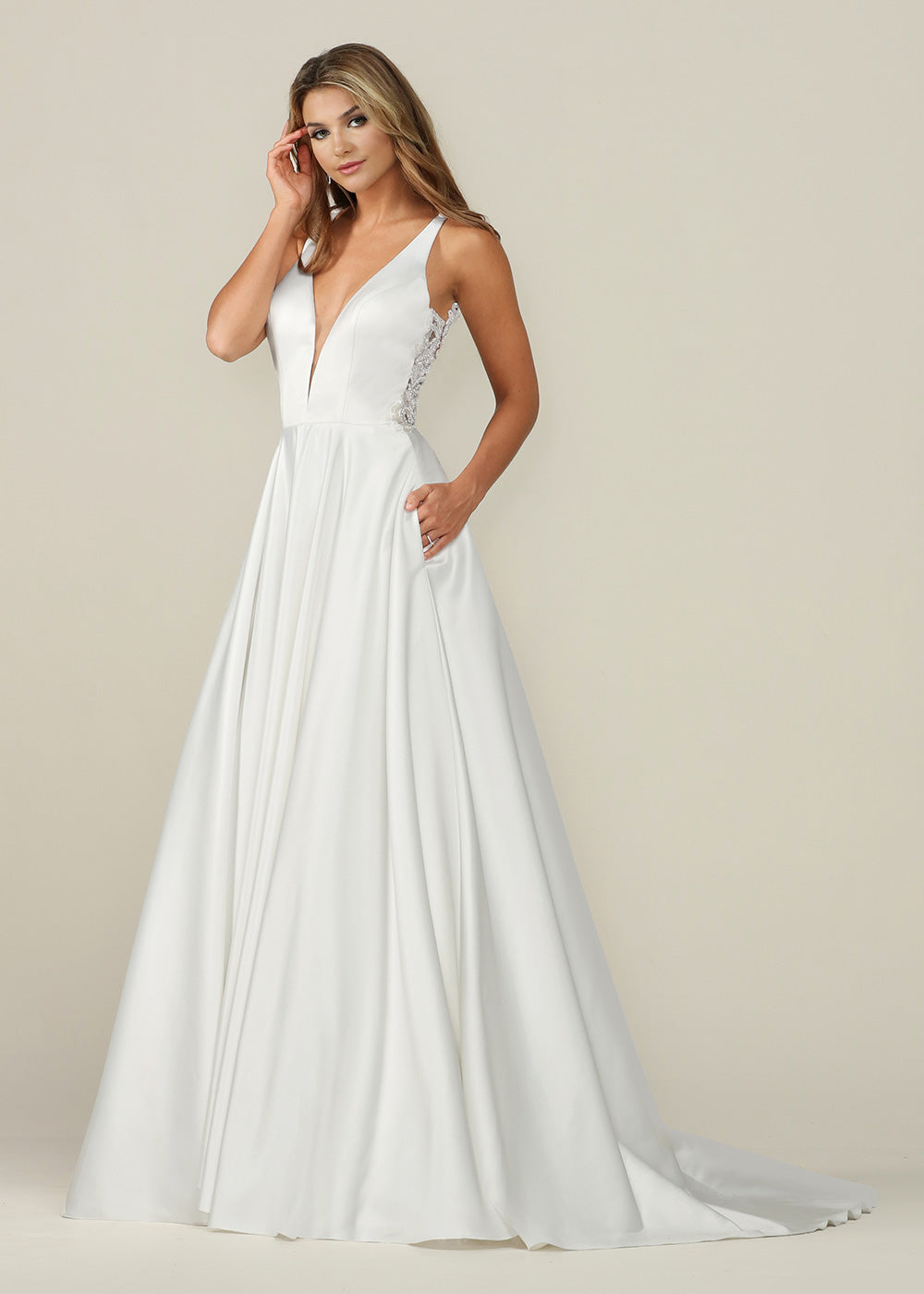 v neck wedding dress Lace Applique Plunging V-Neck Dresses A-Line Bridal Dresses W0075 As Pictured / 22W Lace Applique Mermaid Deep V neck Wedding