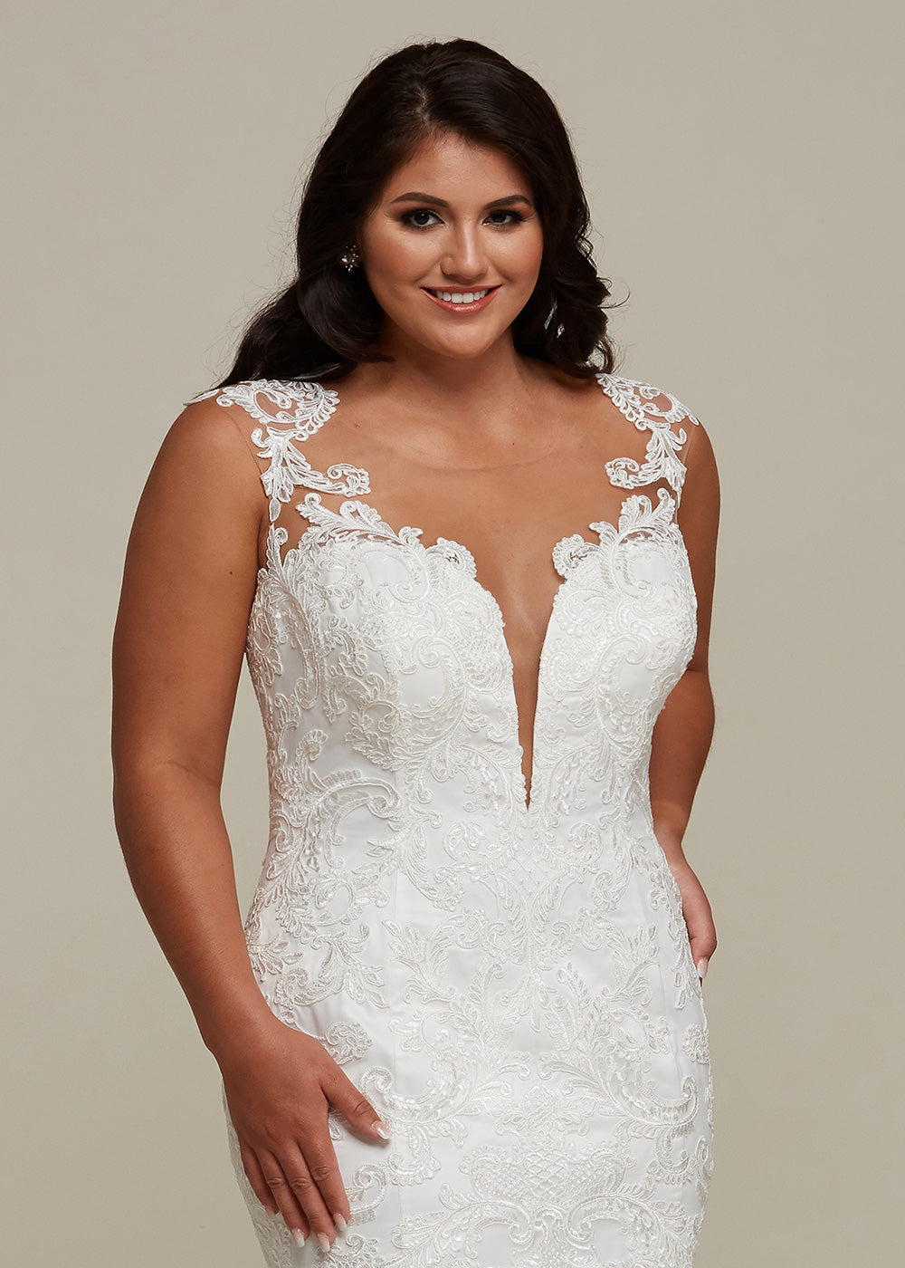 slim fit dress slacks Gianna Fit-And-Flare Ivory Wedding Dress with Train Ivory / 2