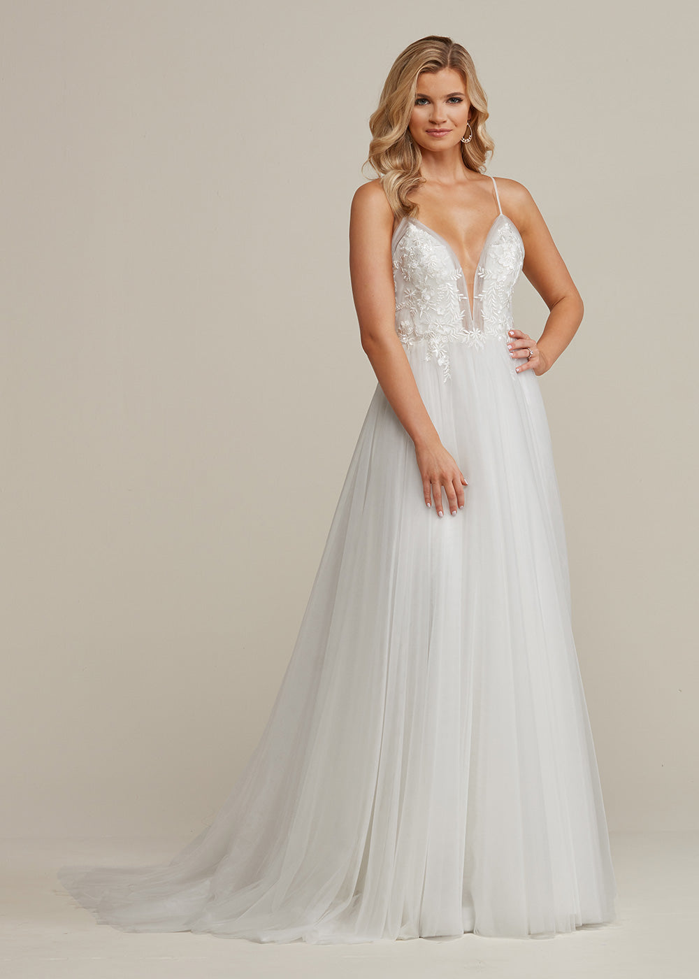 v neck a line tulle wedding dress Mariah