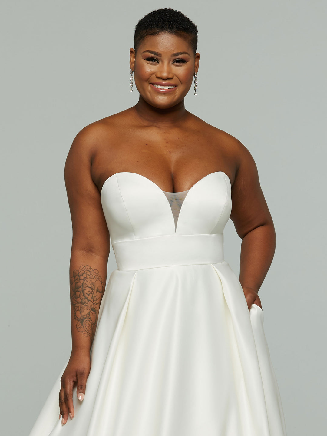 Daisy Strapless Ivory Satin Wedding Dress with Train – Avery Austin