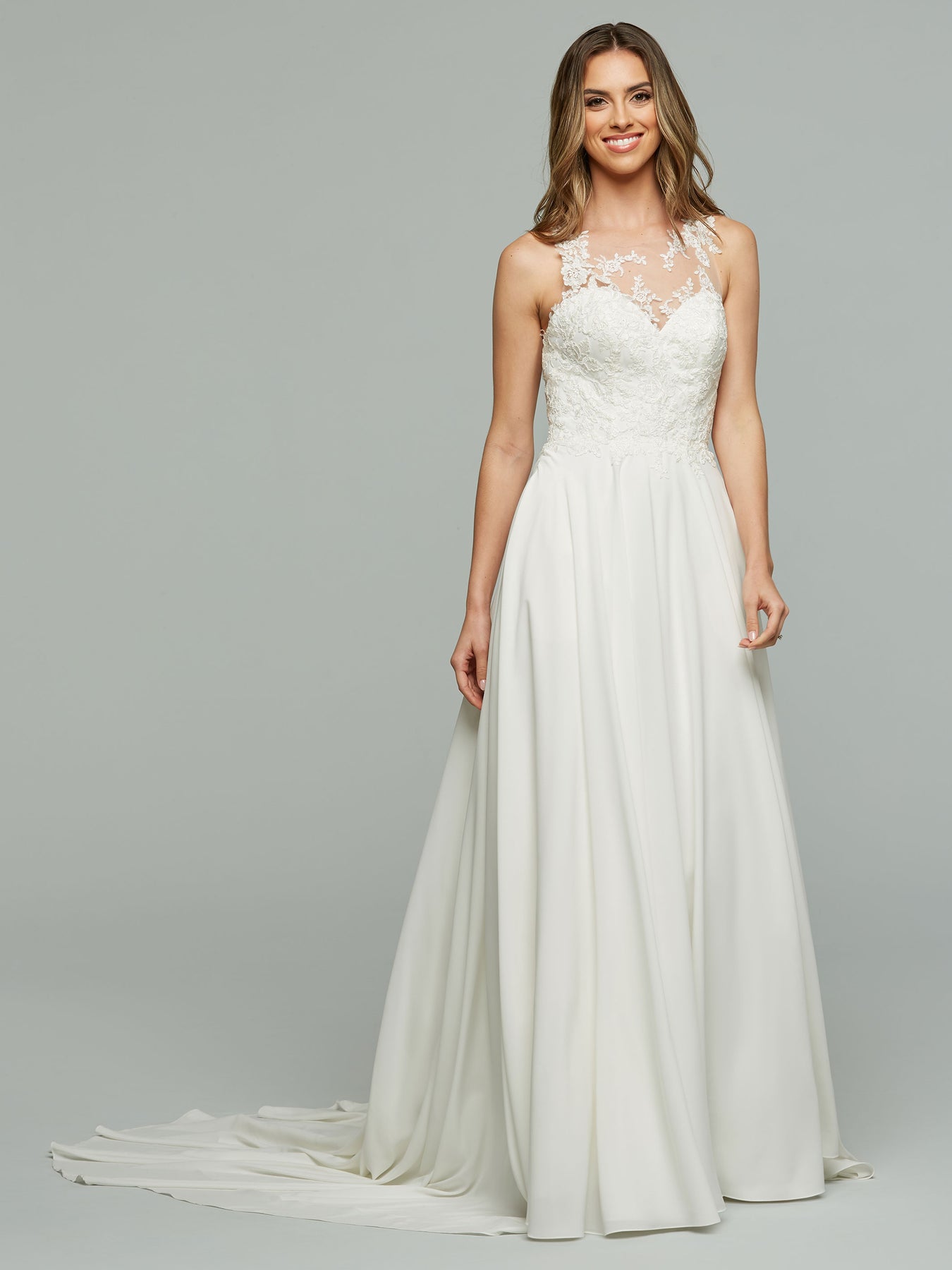 Raven A-Line Ivory Chiffon Wedding Dress with Pockets – Avery Austin