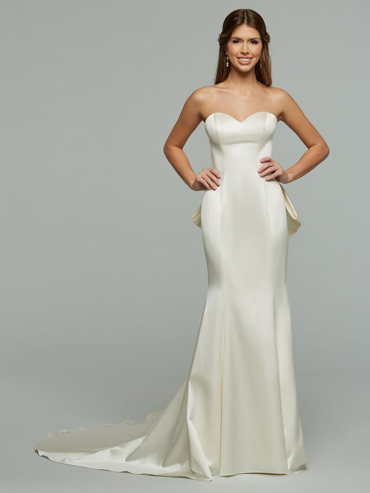 chinese dress ladies Sheer Long Sleeve Mermaid Satin Wedding Dress – HAREM's Brides main image 1