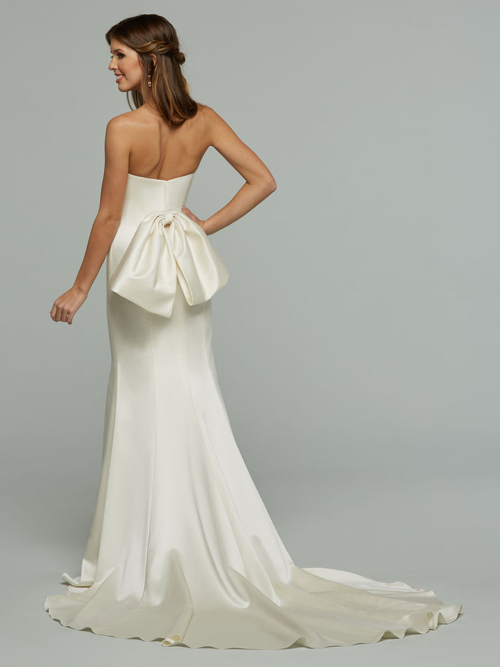 knee length dresses for ladies Tori Satin Mermaid Wedding Dress with Detachable Bow Ivory / 24