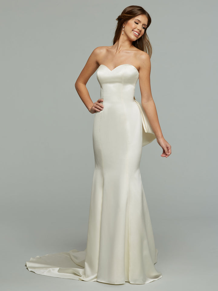 Tori Satin Mermaid Wedding Dress with Detachable Bow Ivory / 24