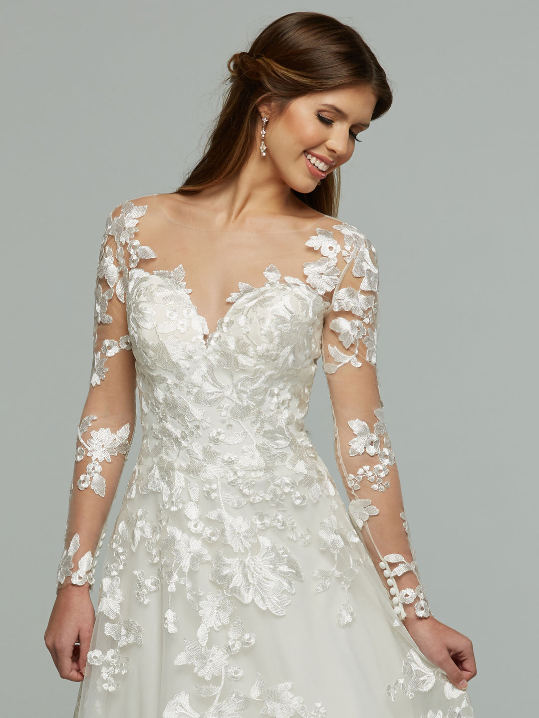 slim fit dress slacks Ivory Off-Shoulder Floral Lace Wedding Dress with Chapel Train – W2256 Ivory / US2 main image 0