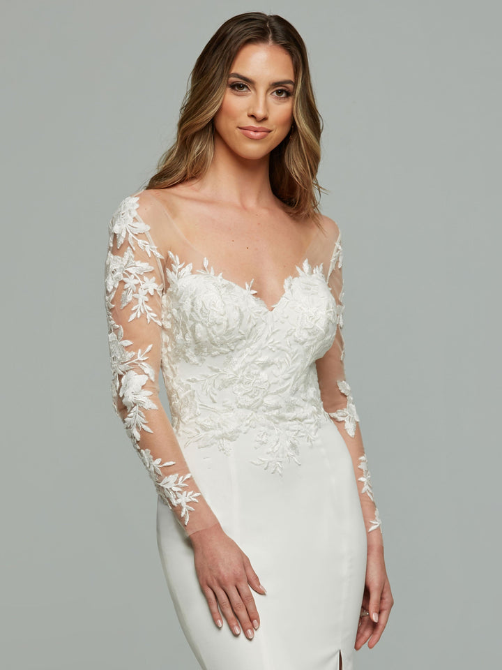 embroidered sheath wedding dress Ethereal Leaf-Embroidered Sheath Dress