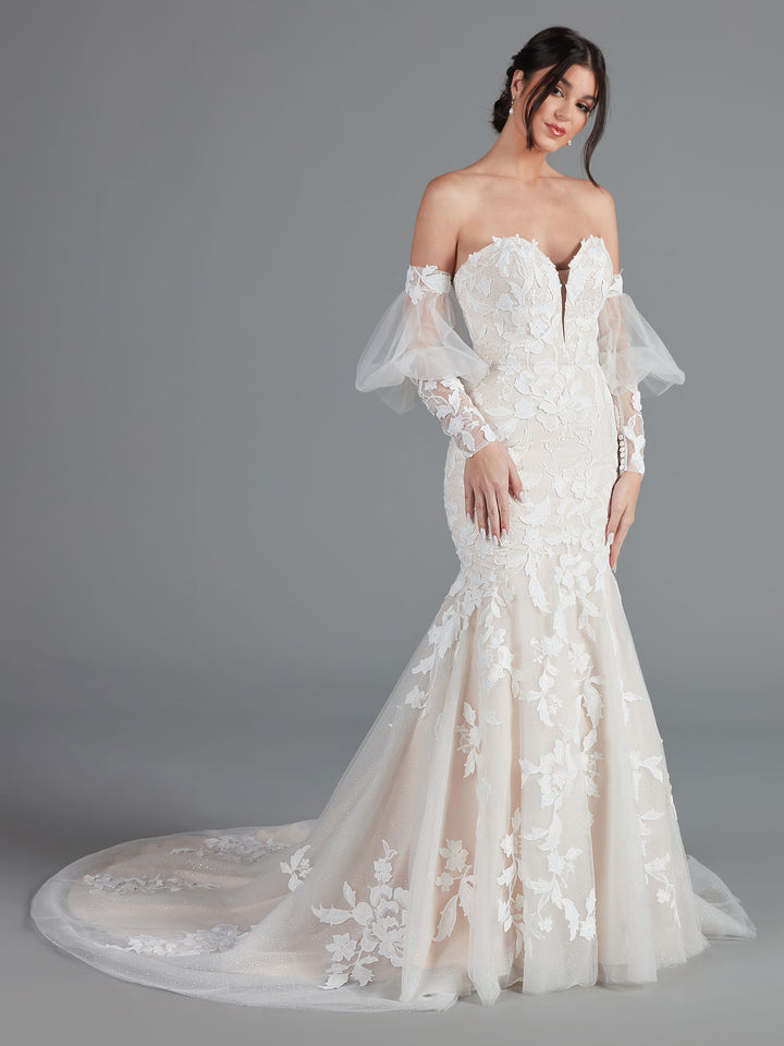 chinese dress ladies Luxury Long Ball Gown Glitter Wedding Dress with Puffy Sleeves