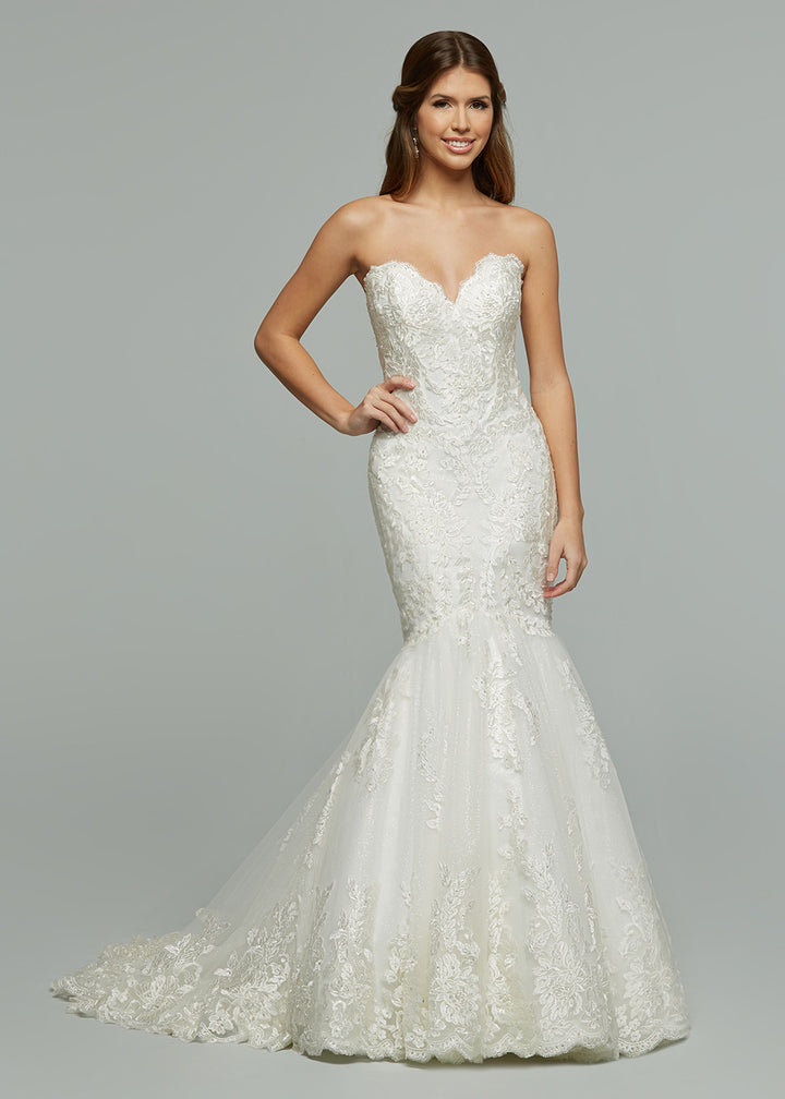 Julia-G Strapless Lace and Tulle Ivory Wedding Dress Ivory Glitter / 26