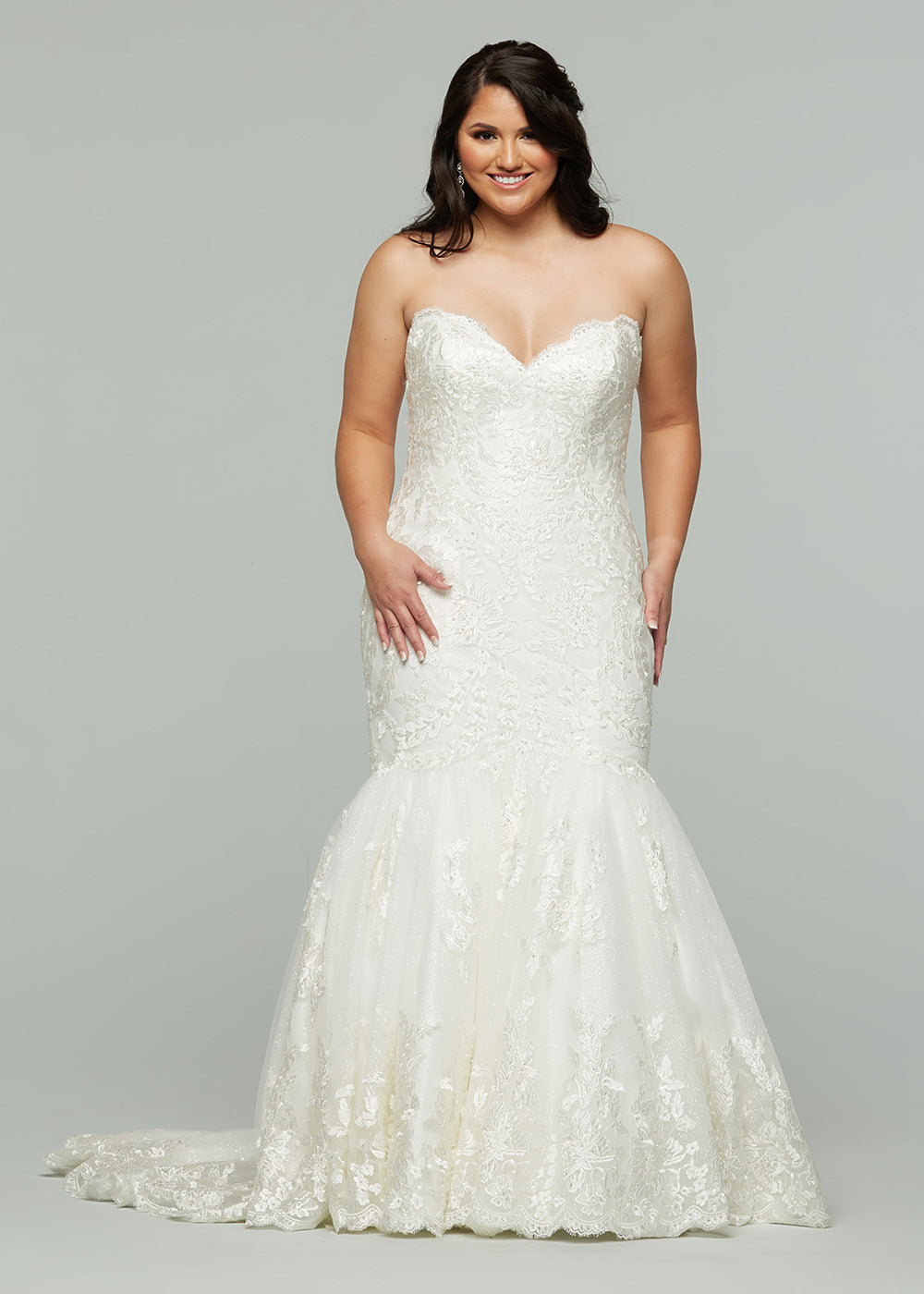Julia-G Strapless Lace and Tulle Ivory Wedding Dress Ivory Glitter / 22