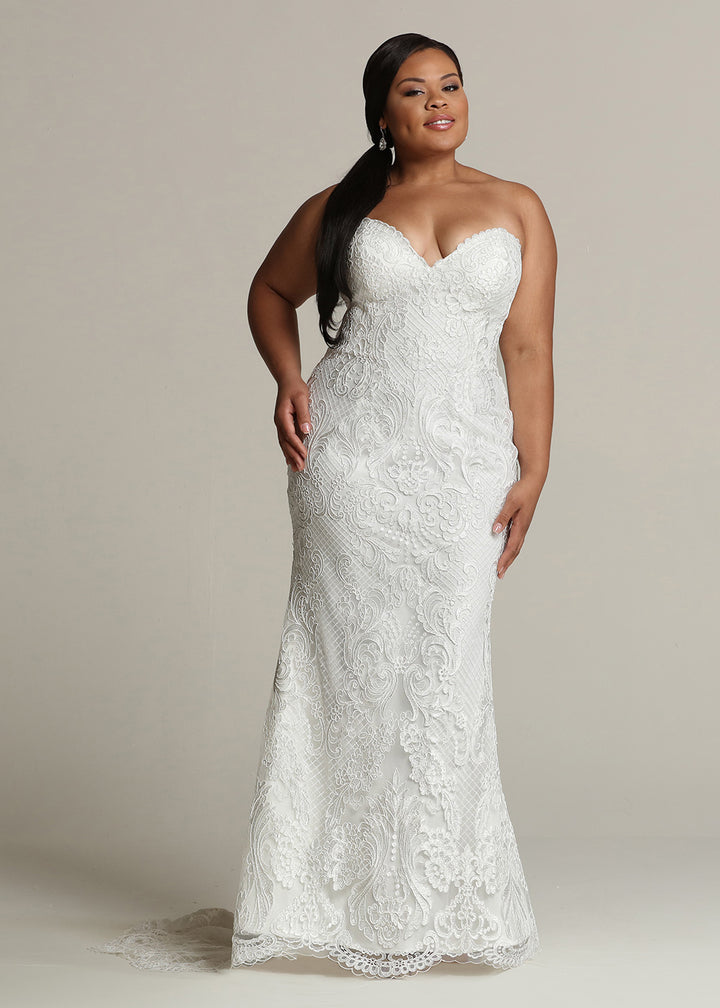 Norah Strapless Sweetheart Sheath Lace Wedding Dress Avery Austin