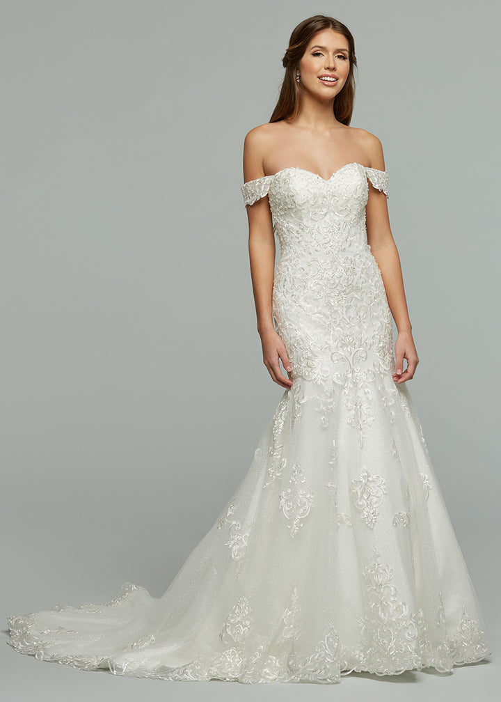 Juliana-G Fit-And-Flare Tulle and Lace Wedding Dress Ivory/Sand Glitter / 24