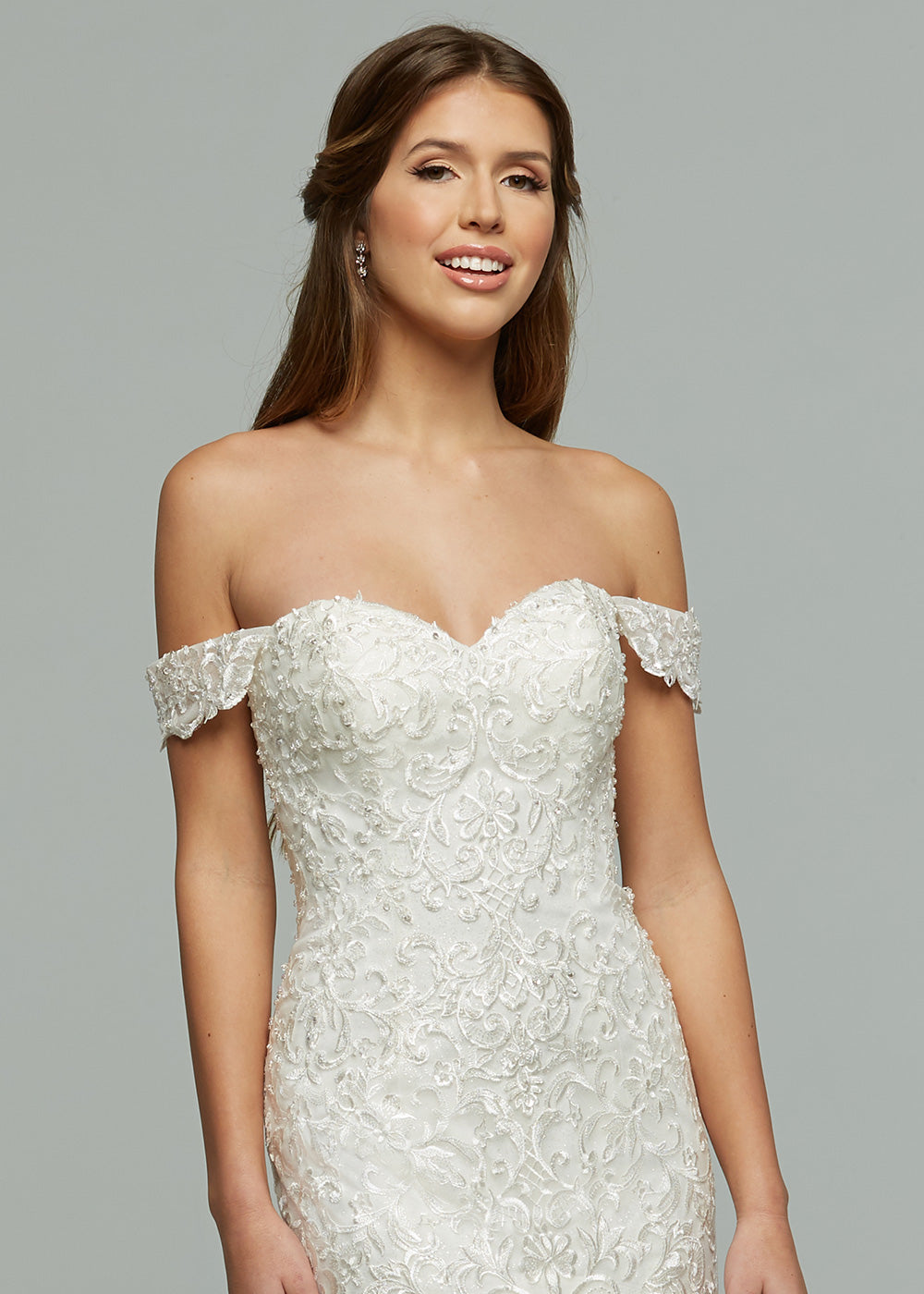 Juliana-G Fit-and-Flare Tulle and Lace Wedding Dress Ivory/Sand Glitter / 10 Juliana-G Fit-and-Flare Tulle and Lace Wedding Dress Ivory/Sand Glitter / 10
